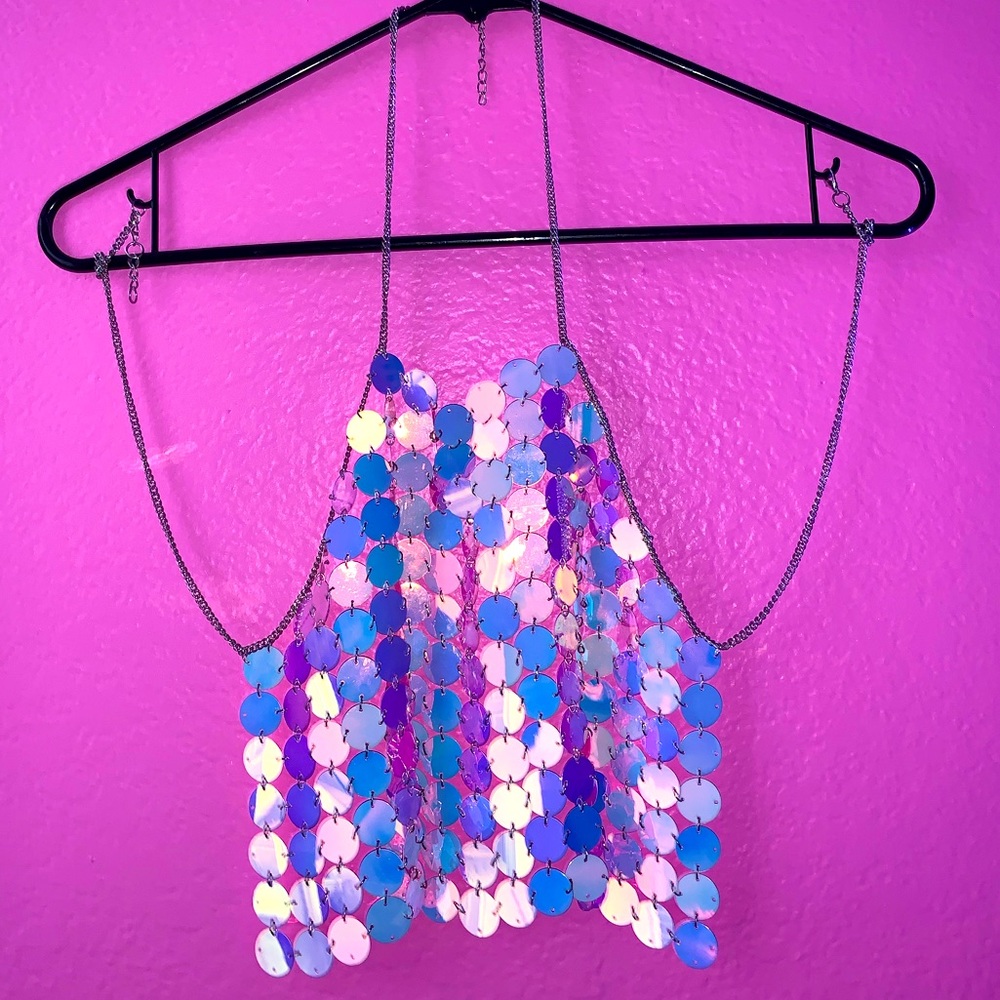 Pink Holographic Rave Halter